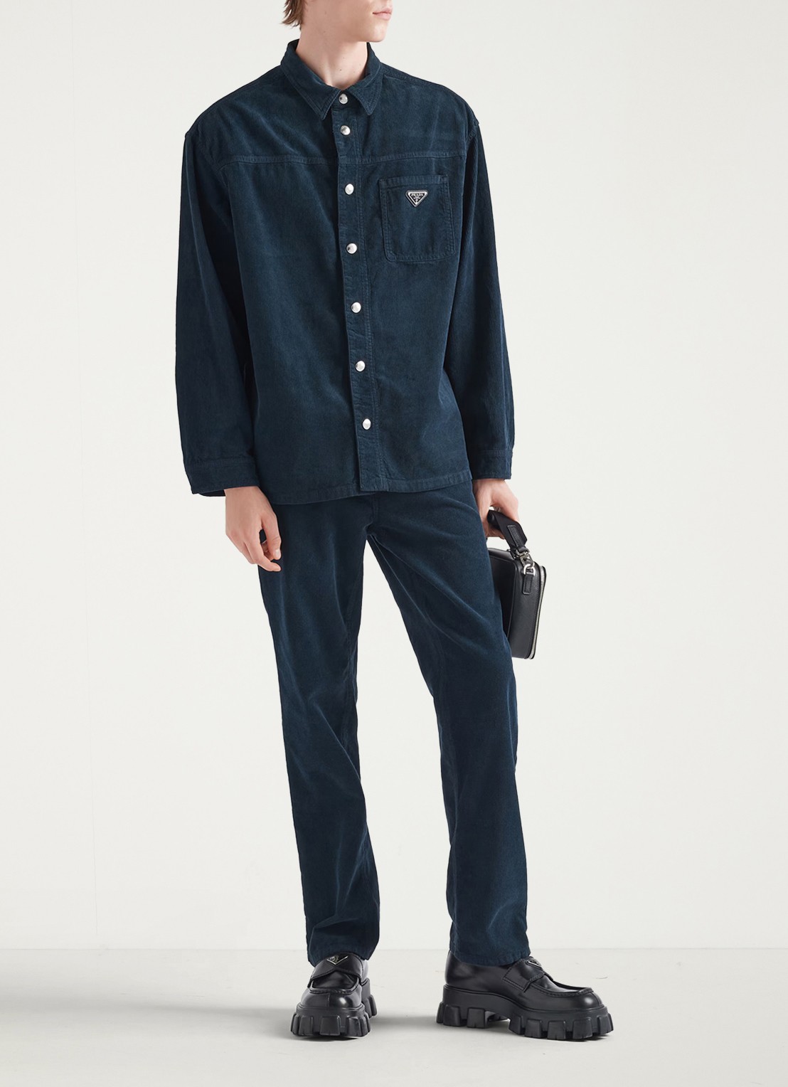 Prada Tapered fit broek van corduroy - voorkant 4 donkerblauw