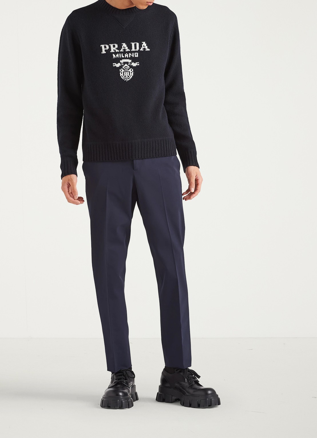 Prada Techno slim fit pantalon met steekzakken - voorkant 2 donkerblauw