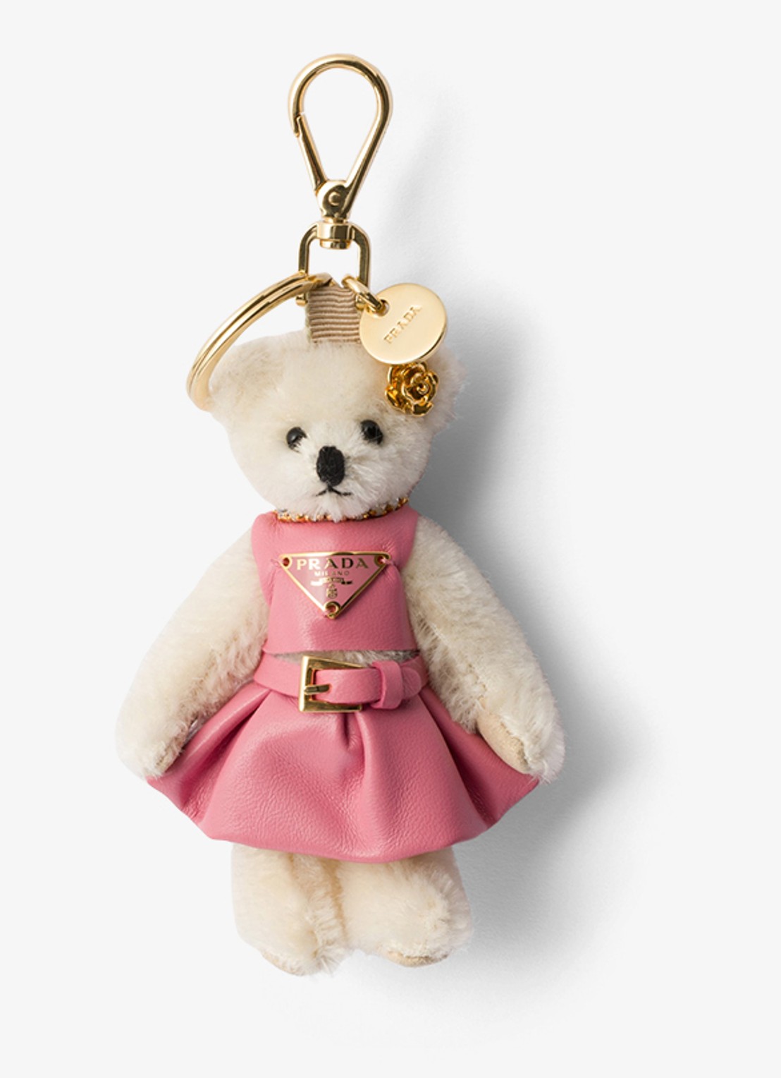 Prada Teddy tasbedel met leren details - voorkant wit