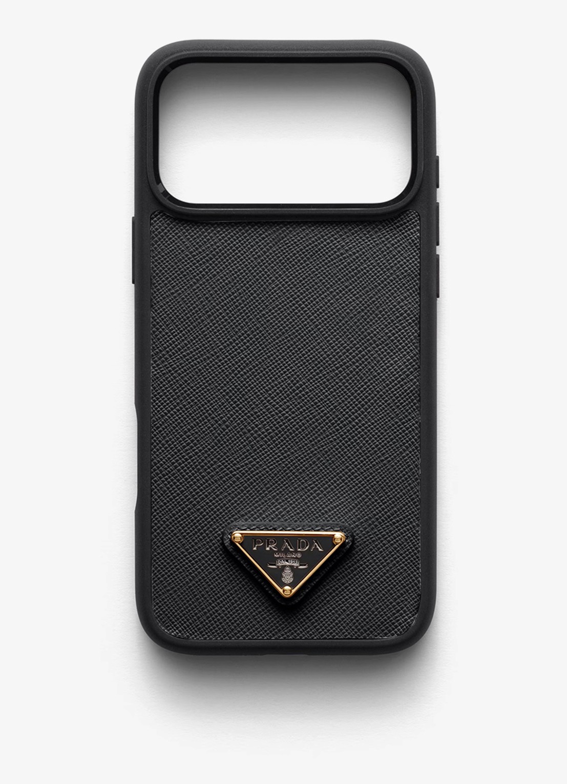 Prada Telefoonhoes van kalfsleer voor iPhone 17 Pro - voorkant zwart