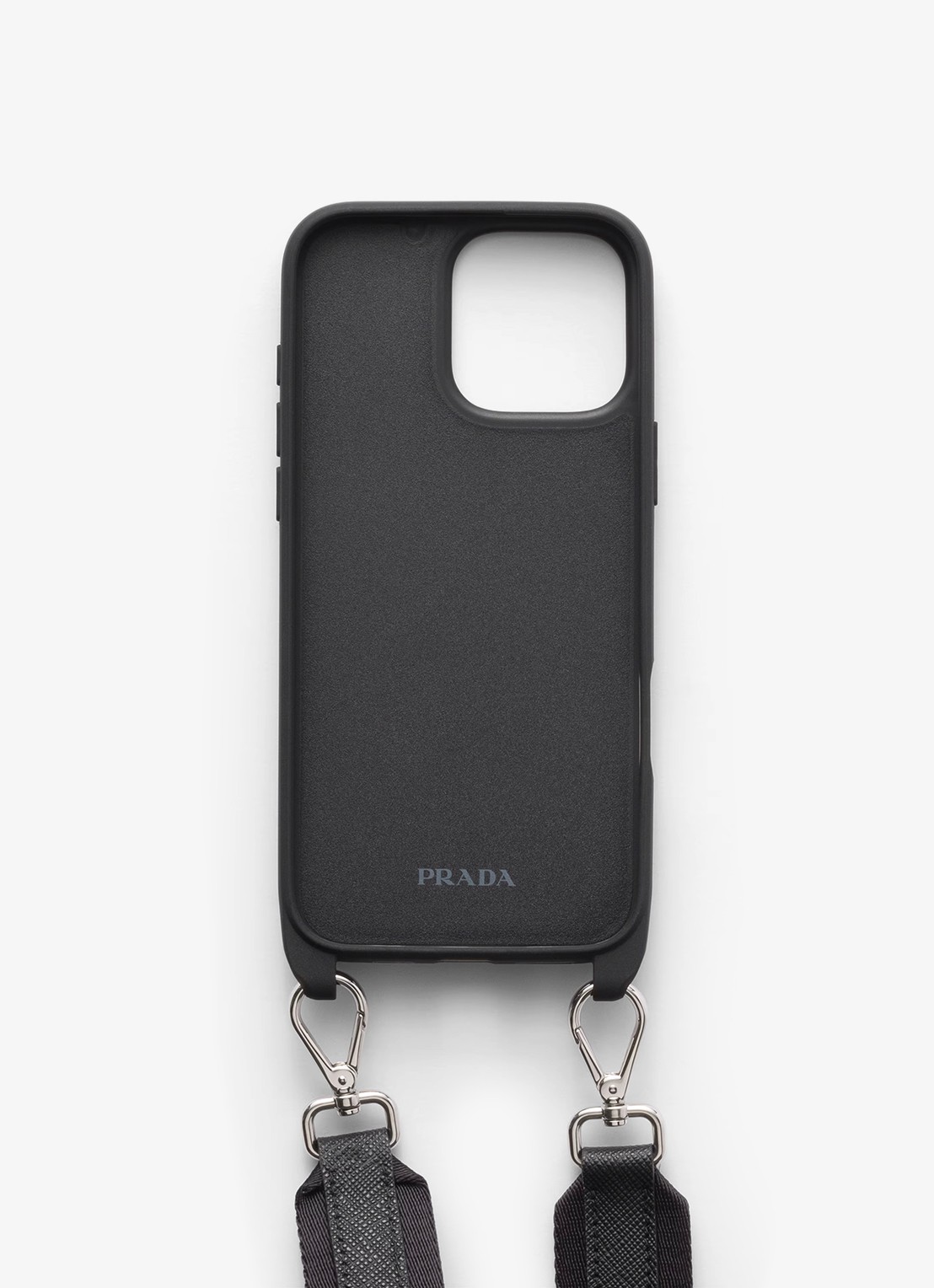 Prada Telefoonhoesje van kalfsleer met schouderriem voor iPhone 16 Pro Max - achterkant zwart