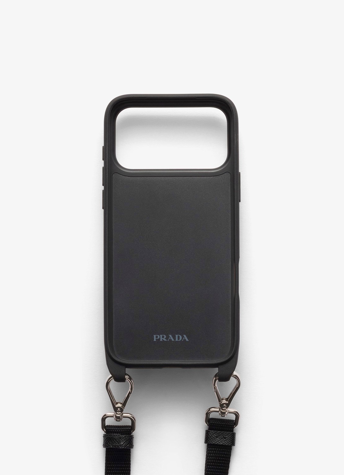 Prada Telefoonhoesje van leer voor iPhone 17 Pro Max met afneembare schouderriem - achterkant zwart