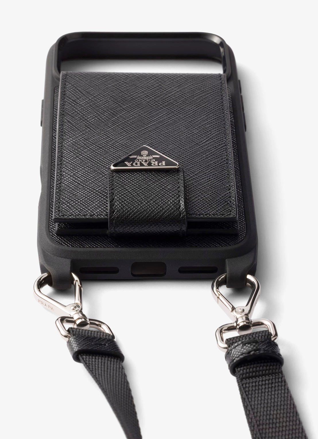 Prada Telefoonhoesje van leer voor iPhone 17 Pro Max met afneembare schouderriem - detail 2 zwart