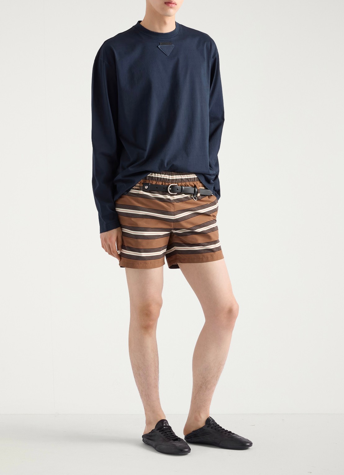 Prada Zwemshorts met streepprint - voorkant 2 bruin