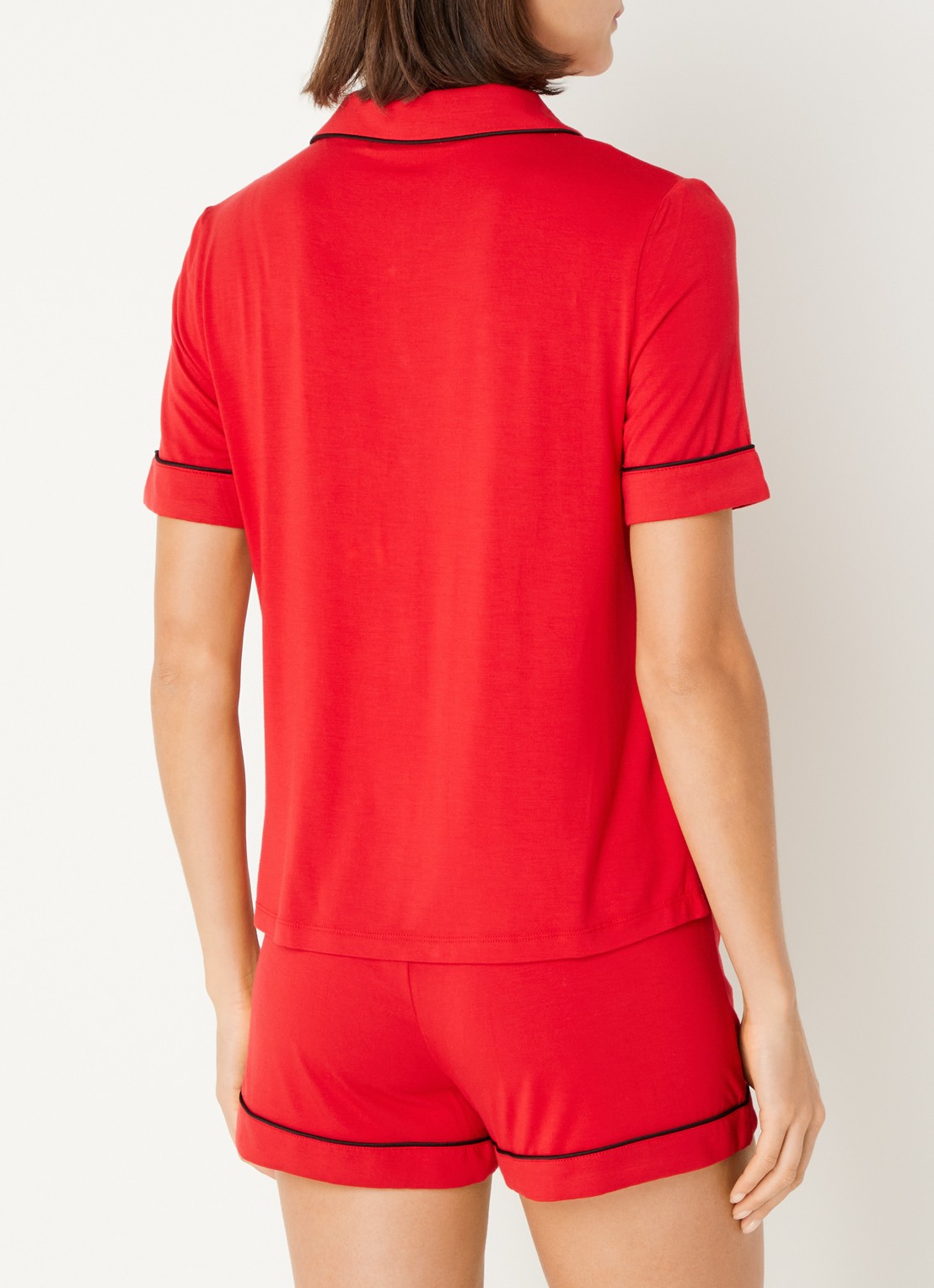 Pretty You Bamboe pyjamaset met contrasterende bies - achterkant rood