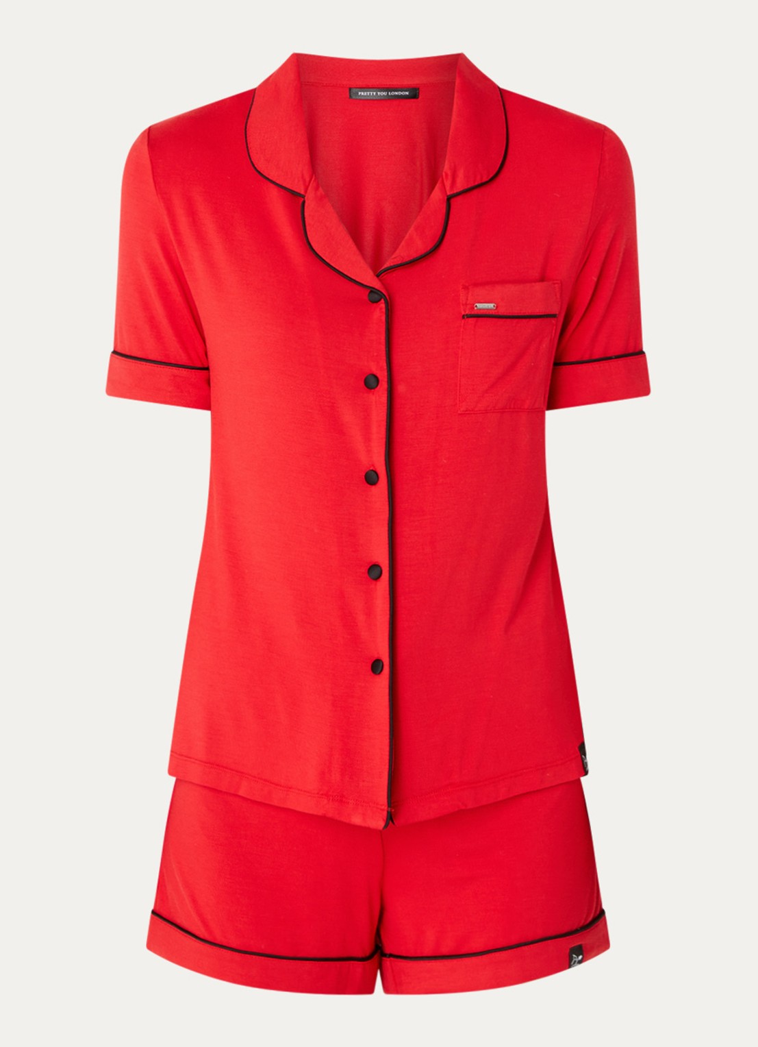 Pretty You Bamboe pyjamaset met contrasterende bies - voorkant 3 rood