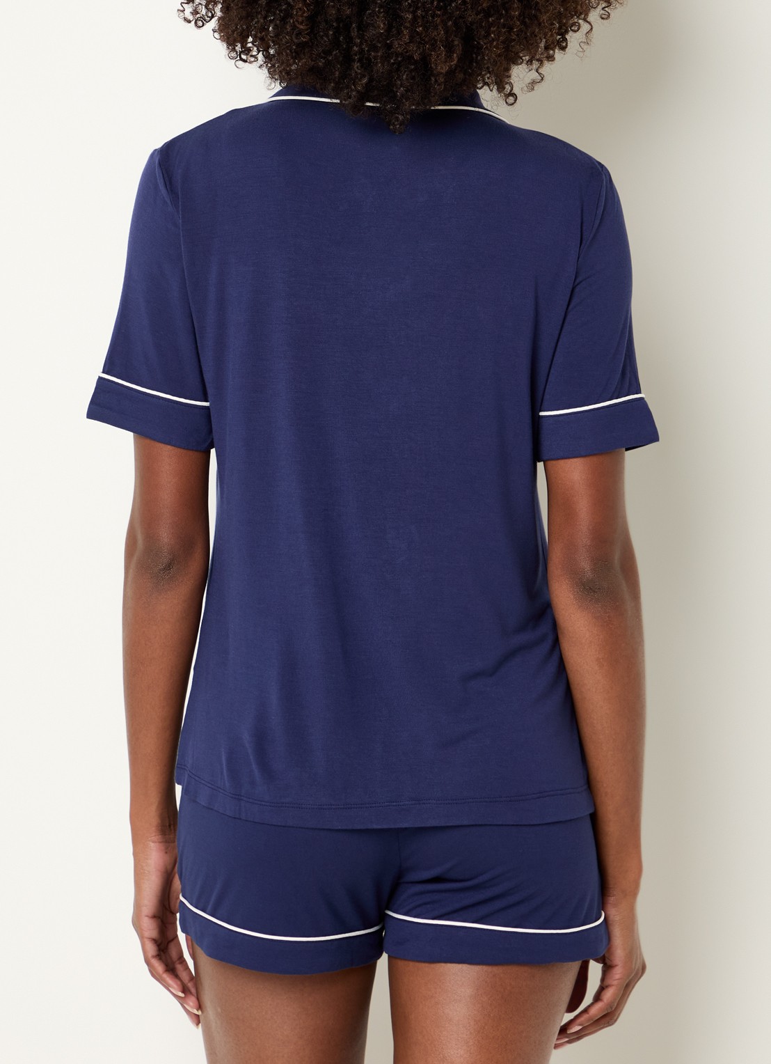 Pretty You Bamboe pyjamaset met contrasterende bies - achterkant donkerblauw