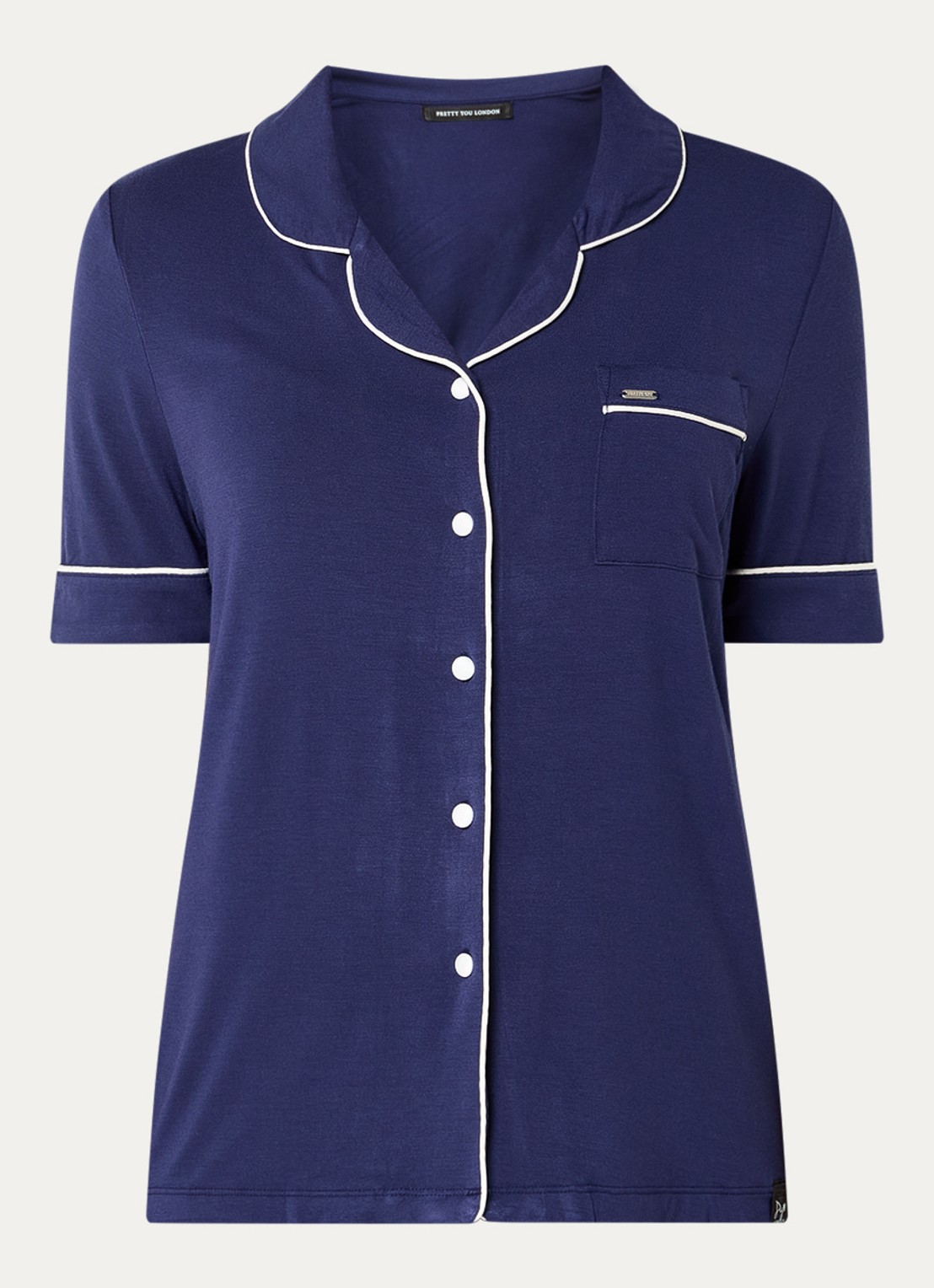Pretty You Bamboe pyjamaset met contrasterende bies - voorkant 2 donkerblauw