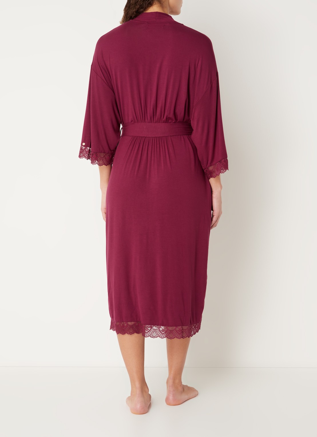 Pretty You Bamboo kimono met details van kant - achterkant 4 bordeauxrood