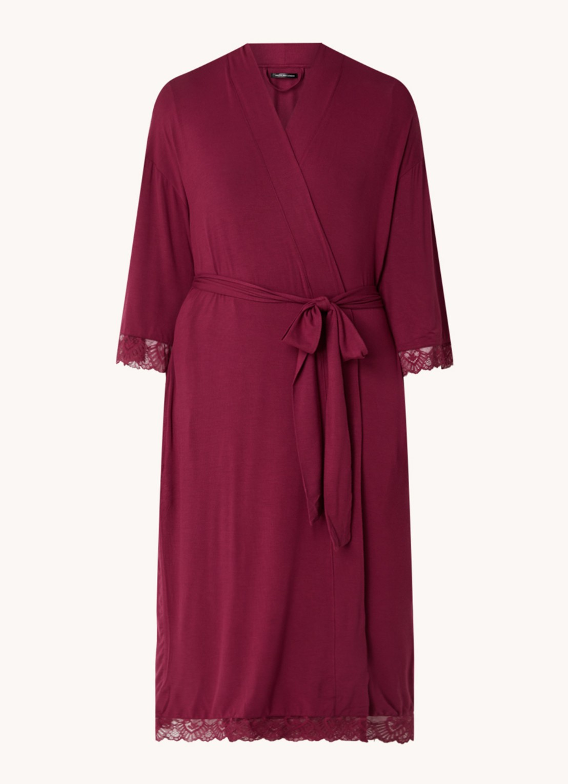 Pretty You Bamboo kimono met details van kant - voorkant 2 bordeauxrood
