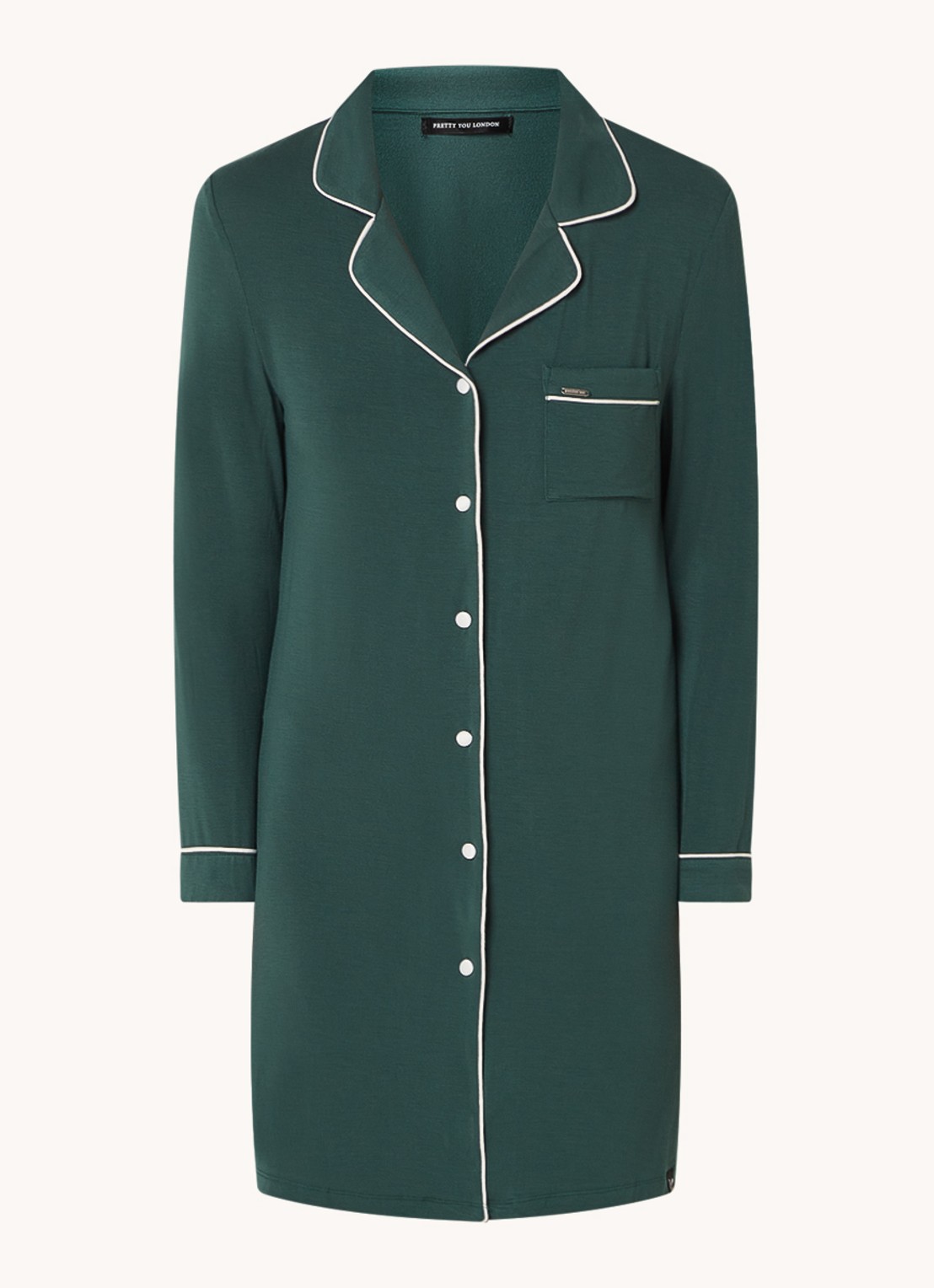 Pretty You Bamboo nachthemd met contrasterende bies - voorkant 3 groen