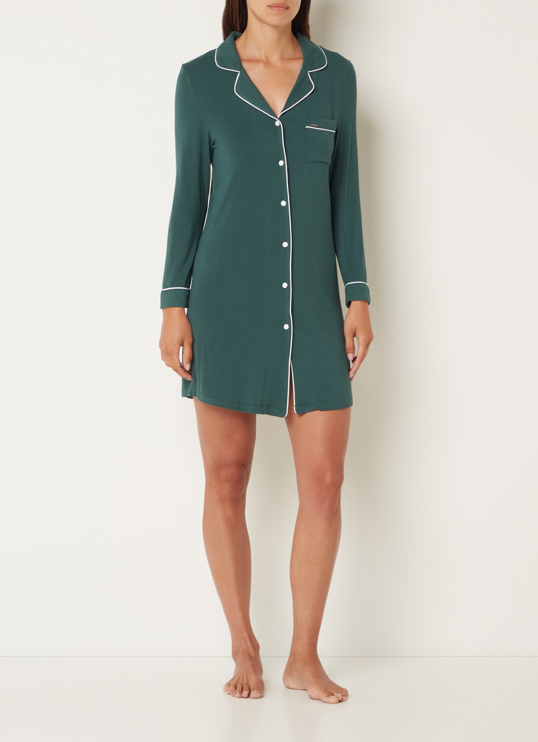 Pretty You Bamboo nachthemd met contrasterende bies - voorkant 4 groen