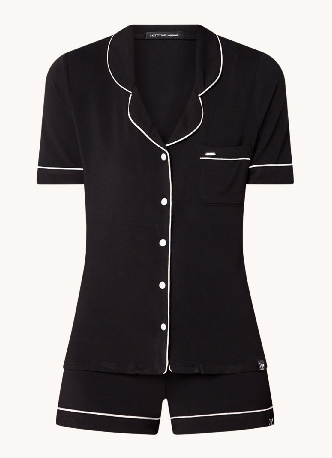 Pretty You Bamboo pyjamaset met borstzak - voorkant 2 zwart