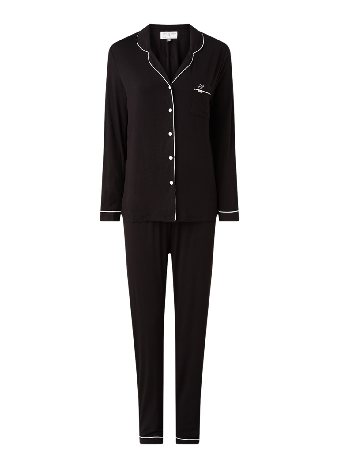 Pretty You Bamboo pyjamaset met contrasterende bies - voorkant 2 zwart