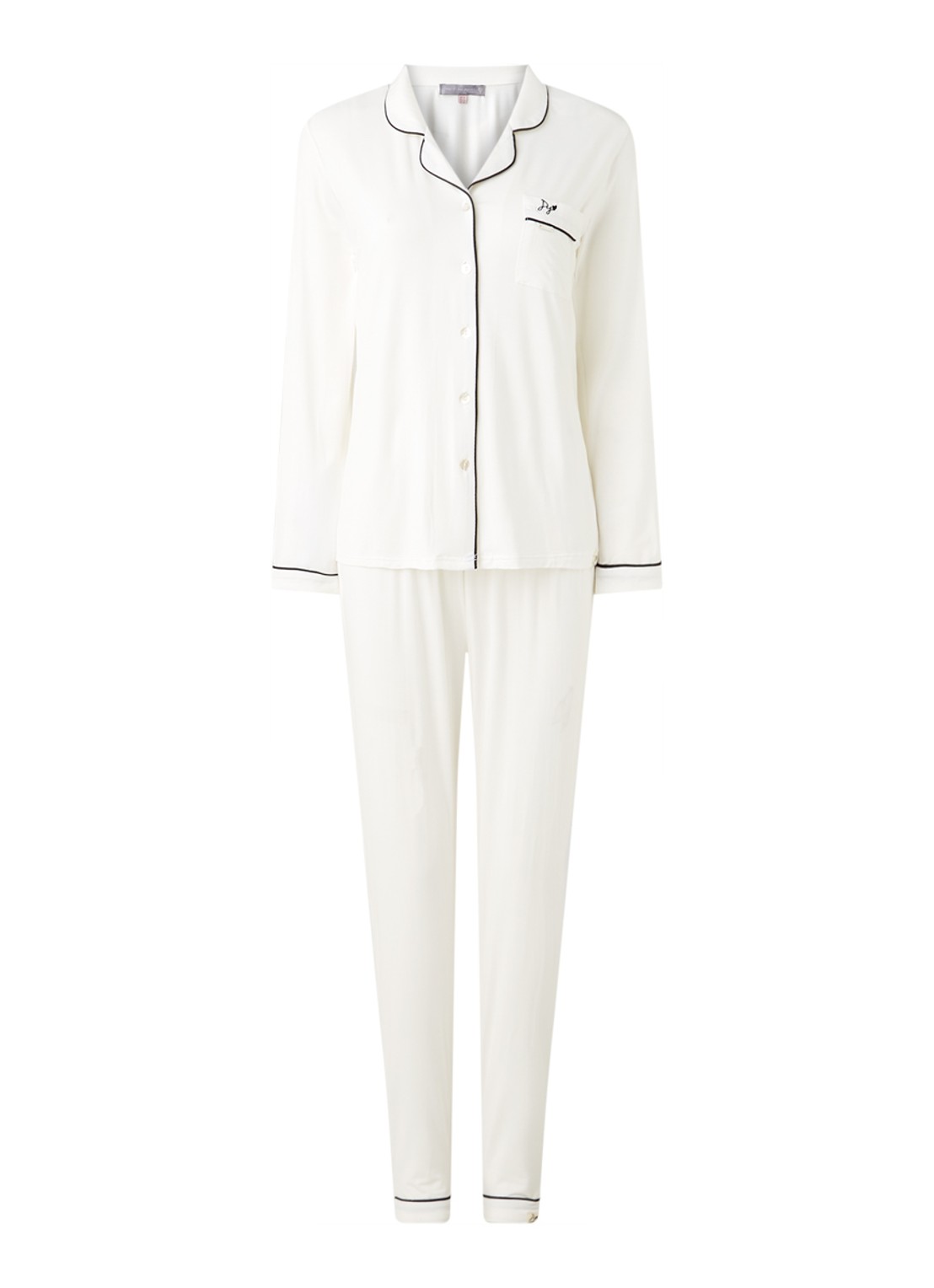 Pretty You Bamboo pyjamaset met contrasterende bies - voorkant 4 gebroken wit