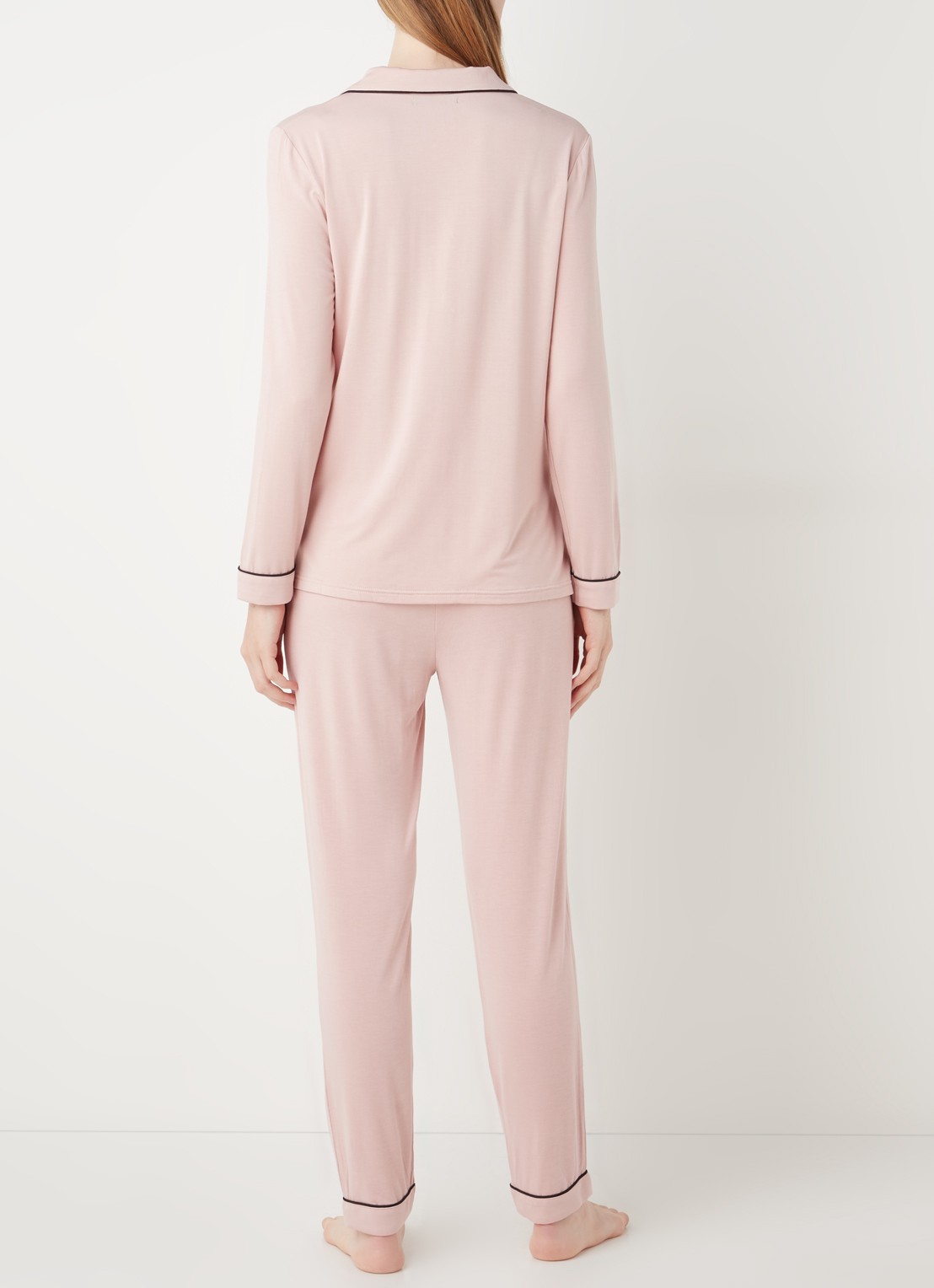 Pretty You Bamboo pyjamaset met contrasterende bies - achterkant 4 lichtroze
