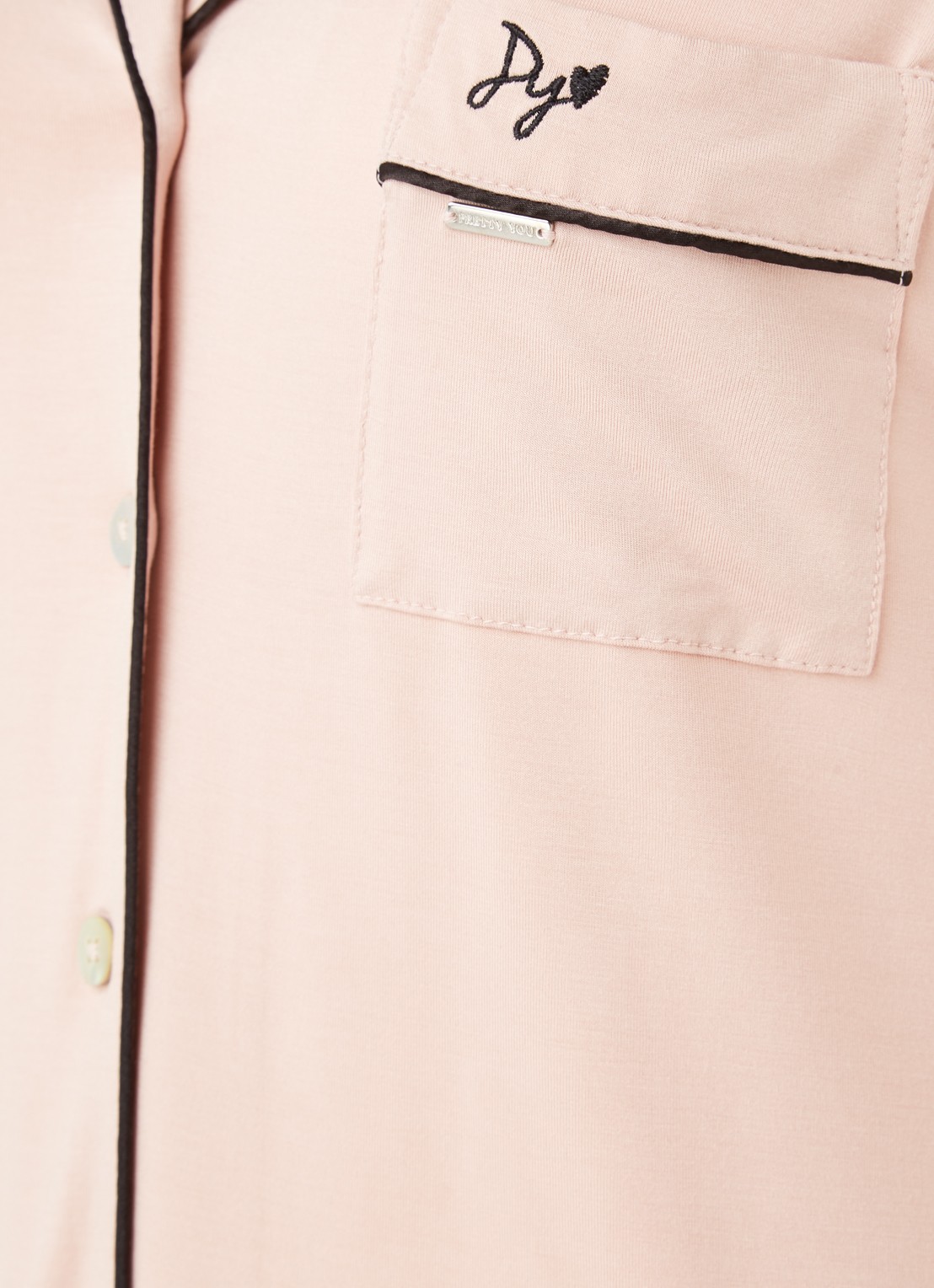 Pretty You Bamboo pyjamaset met contrasterende bies - detail 3 lichtroze
