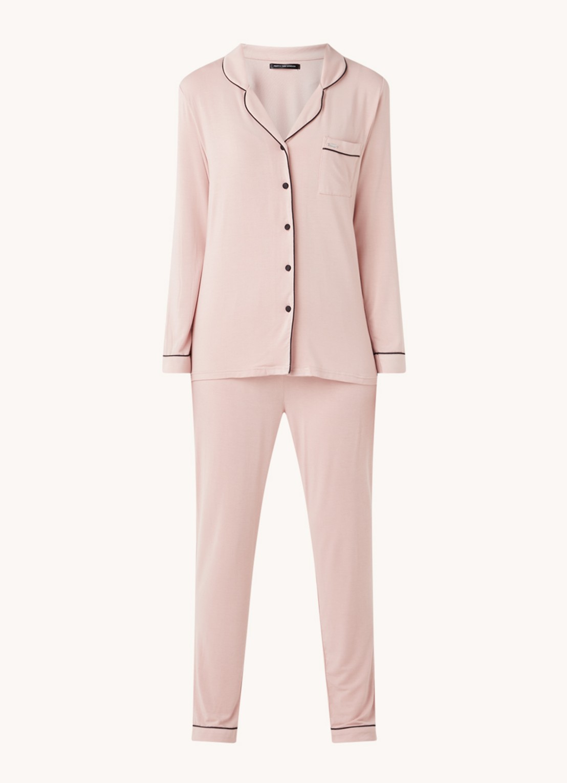 Pretty You Bamboo pyjamaset met contrasterende bies - voorkant 5 lichtroze