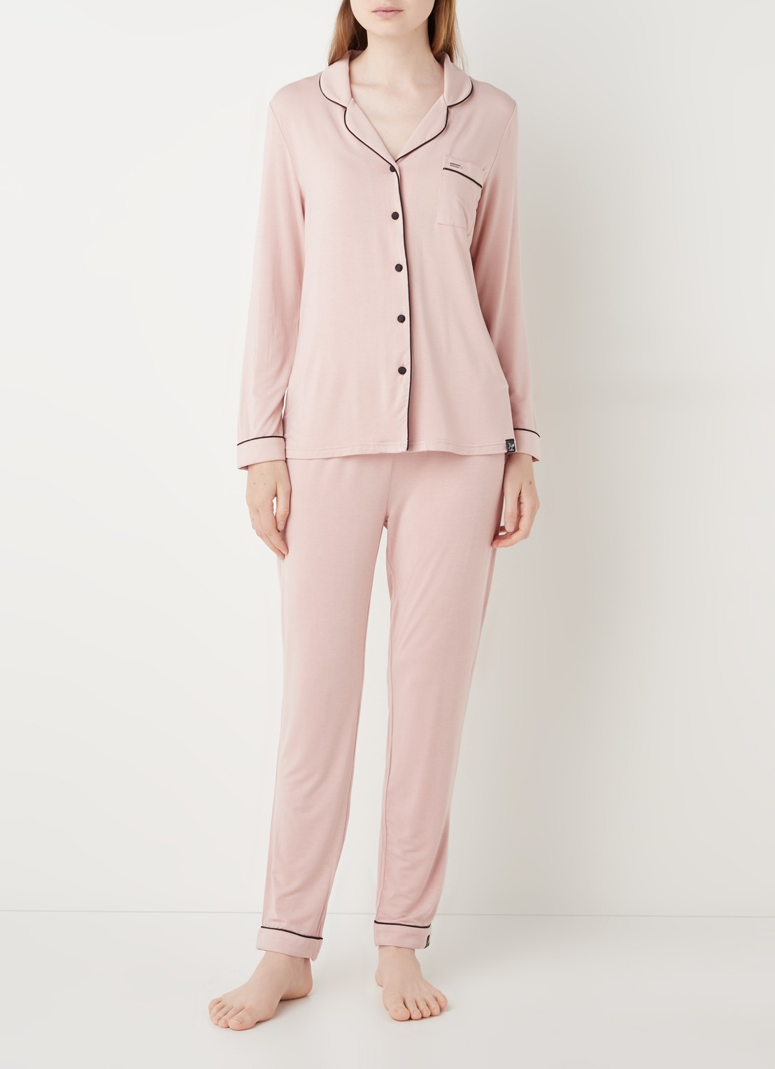 Pretty You Bamboo pyjamaset met contrasterende bies - voorkant 6 lichtroze