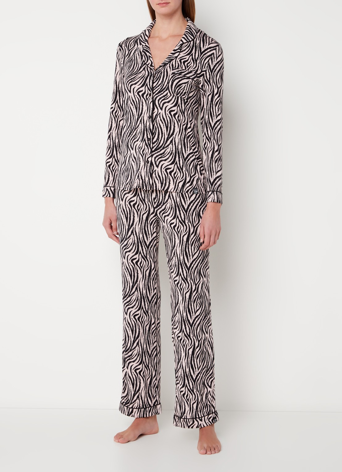 Pretty You Bamboo pyjamaset met contrasterende bies - voorkant 4 roze