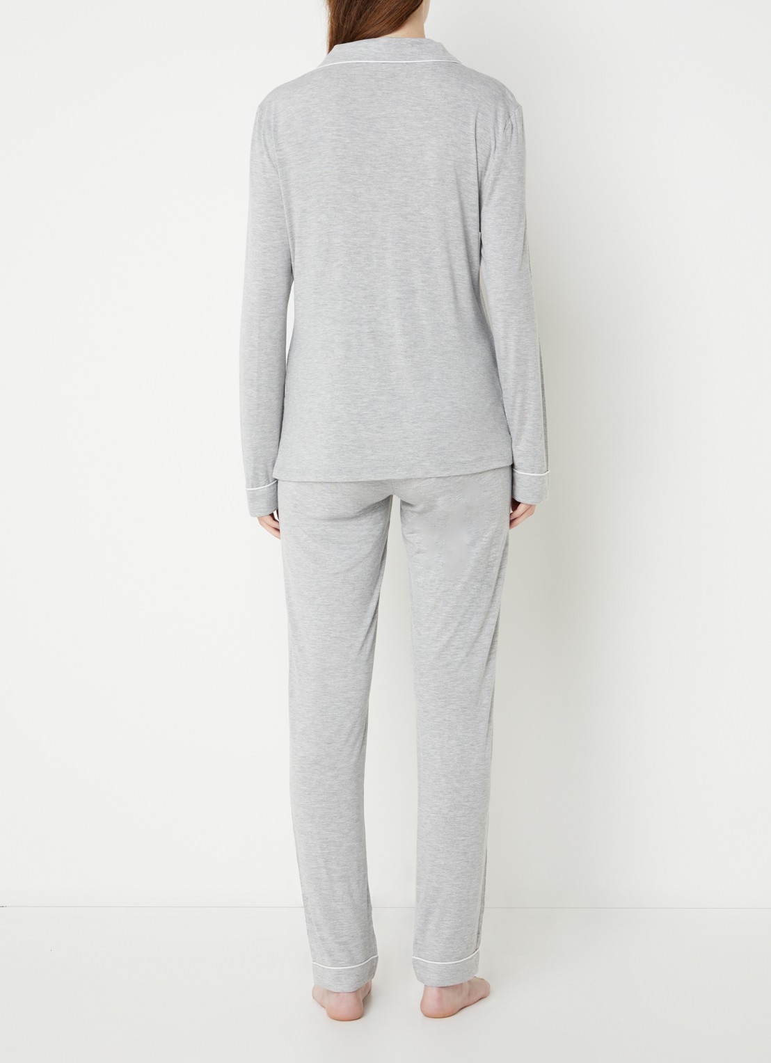 Pretty You Bamboo pyjamaset met contrasterende bies - achterkant lichtgrijs
