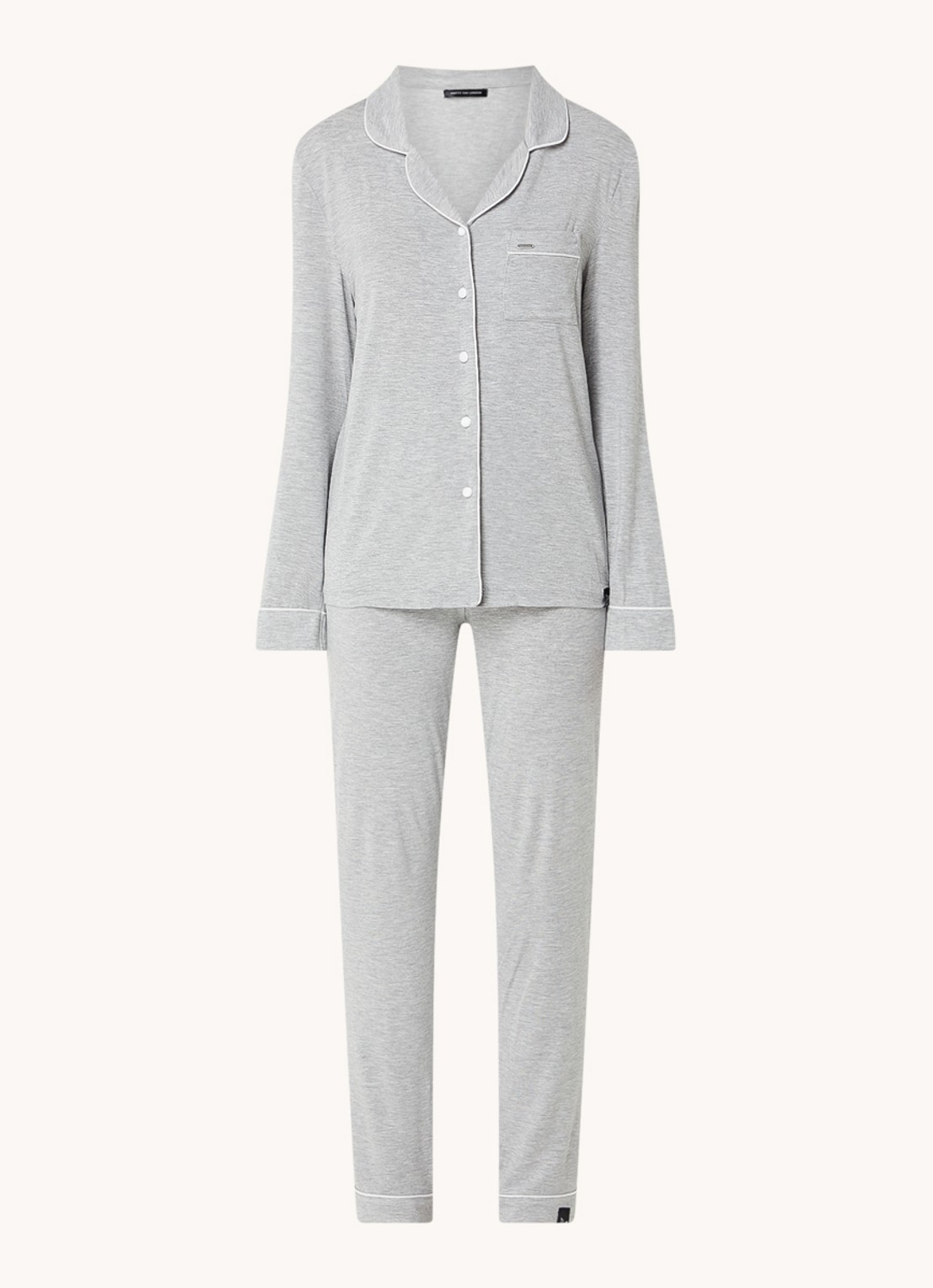Pretty You Bamboo pyjamaset met contrasterende bies - voorkant 3 lichtgrijs
