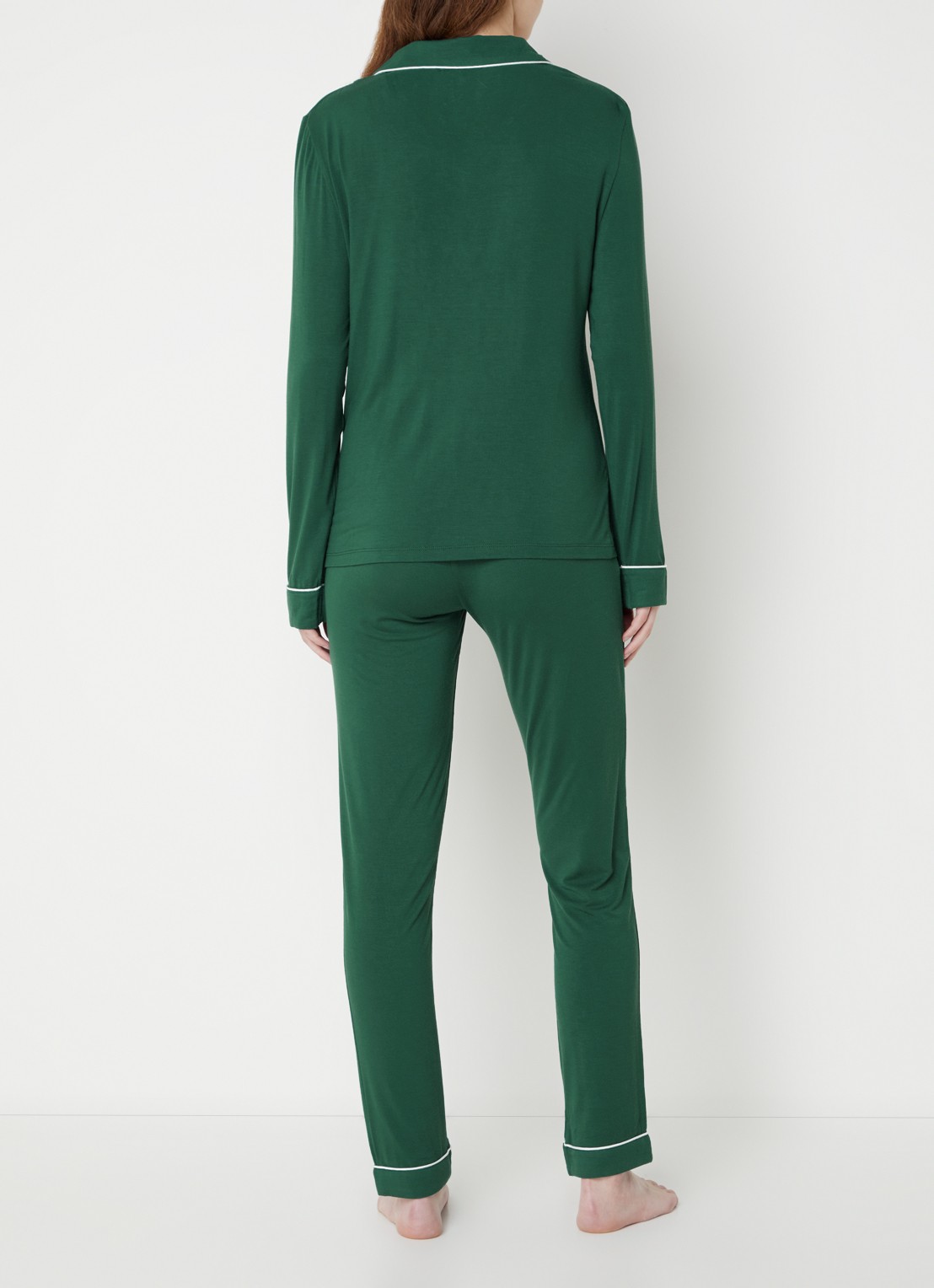 Pretty You Bamboo pyjamaset met contrasterende bies - achterkant groen