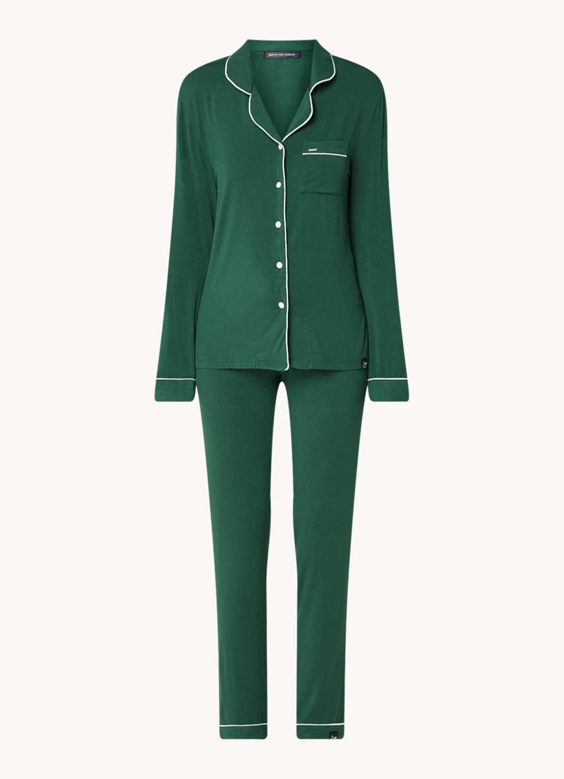 Pretty You Bamboo pyjamaset met contrasterende bies - voorkant 2 groen