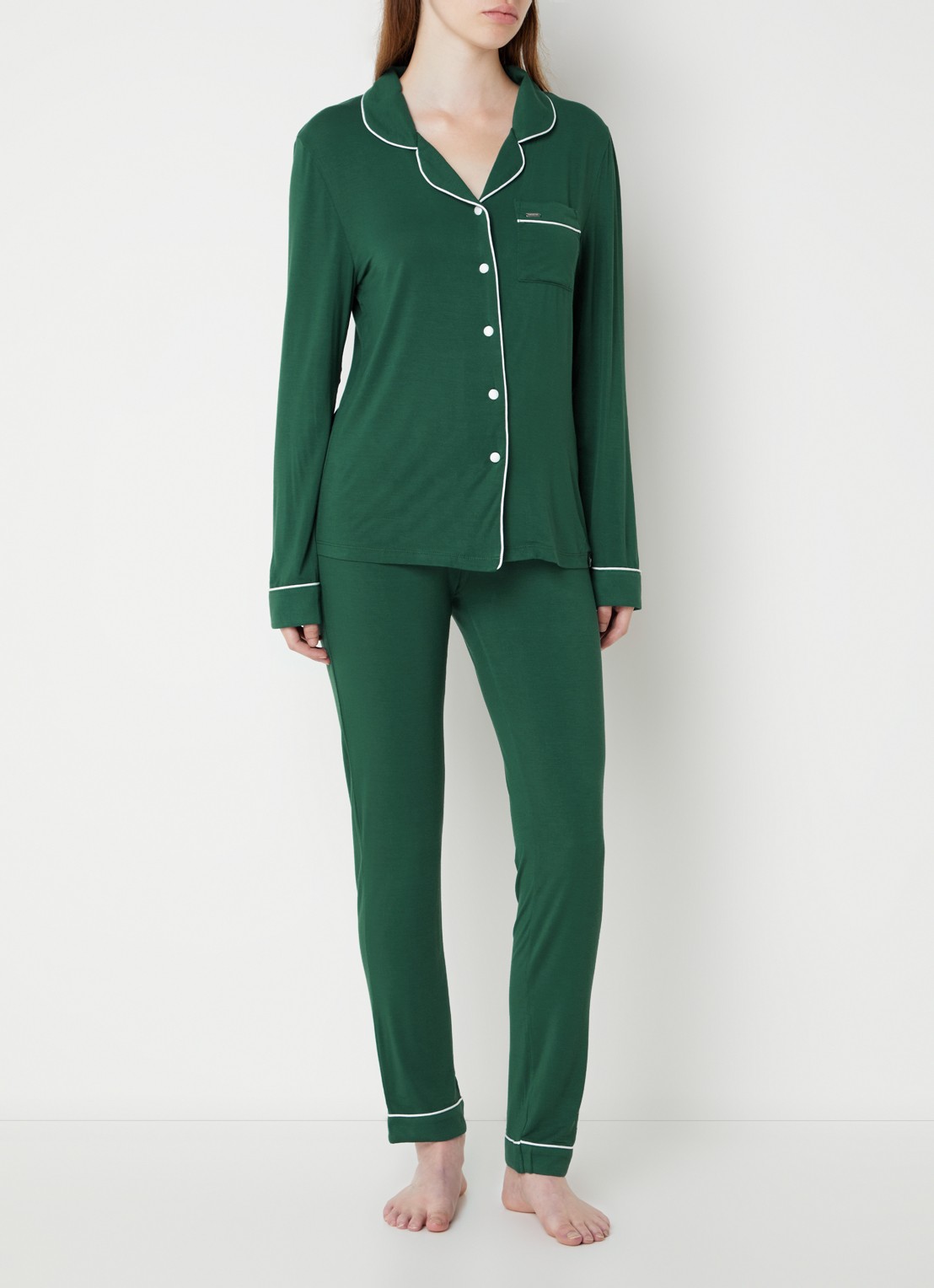 Pretty You Bamboo pyjamaset met contrasterende bies - voorkant 3 groen