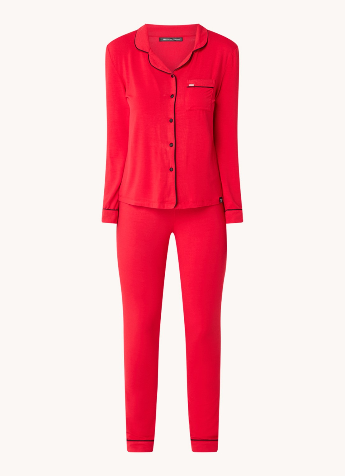 Pretty You Bamboo pyjamaset met contrasterende bies - voorkant 3 rood