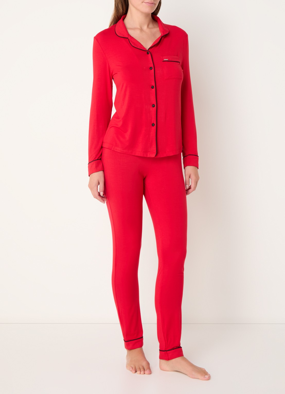 Pretty You Bamboo pyjamaset met contrasterende bies - voorkant 4 rood