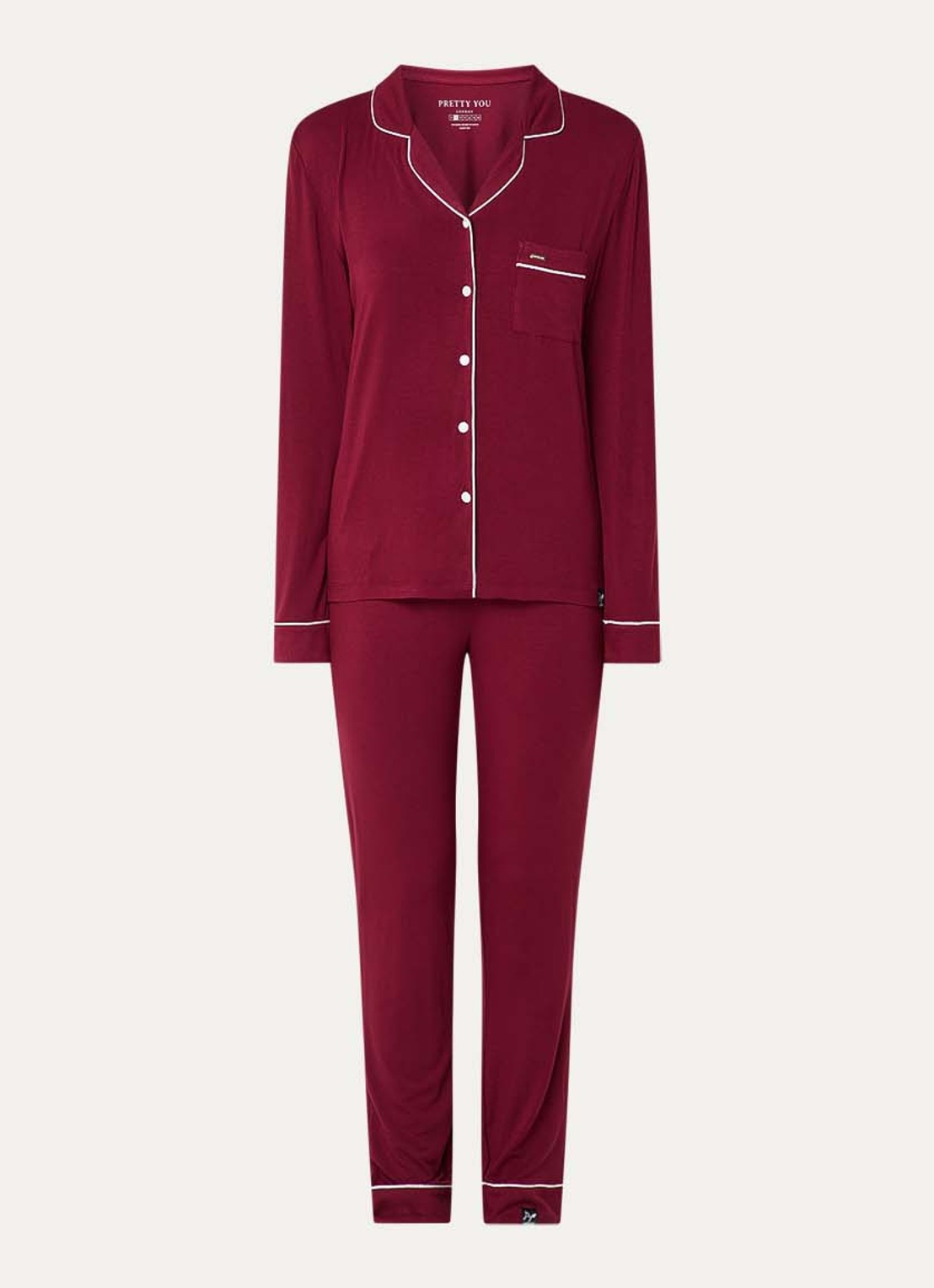 Pretty You Bamboo pyjamaset met contrasterende bies - voorkant 3 beige