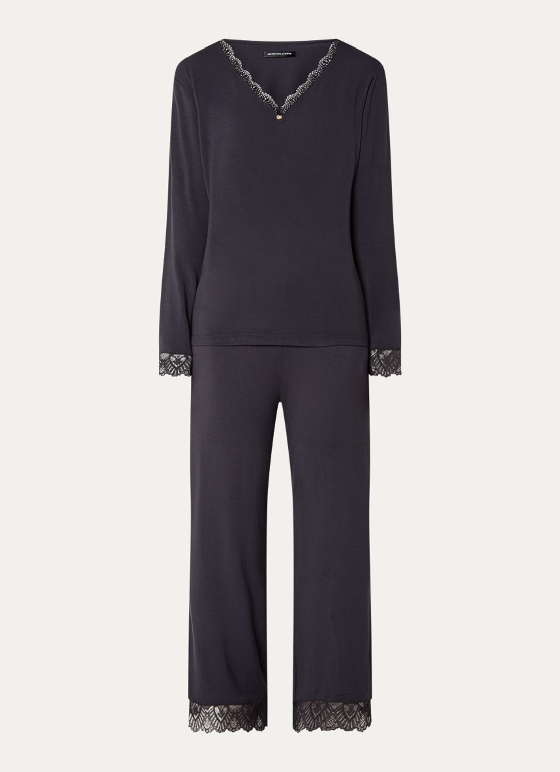 Pretty You Bamboo pyjamaset met details van kant - voorkant 3 antraciet