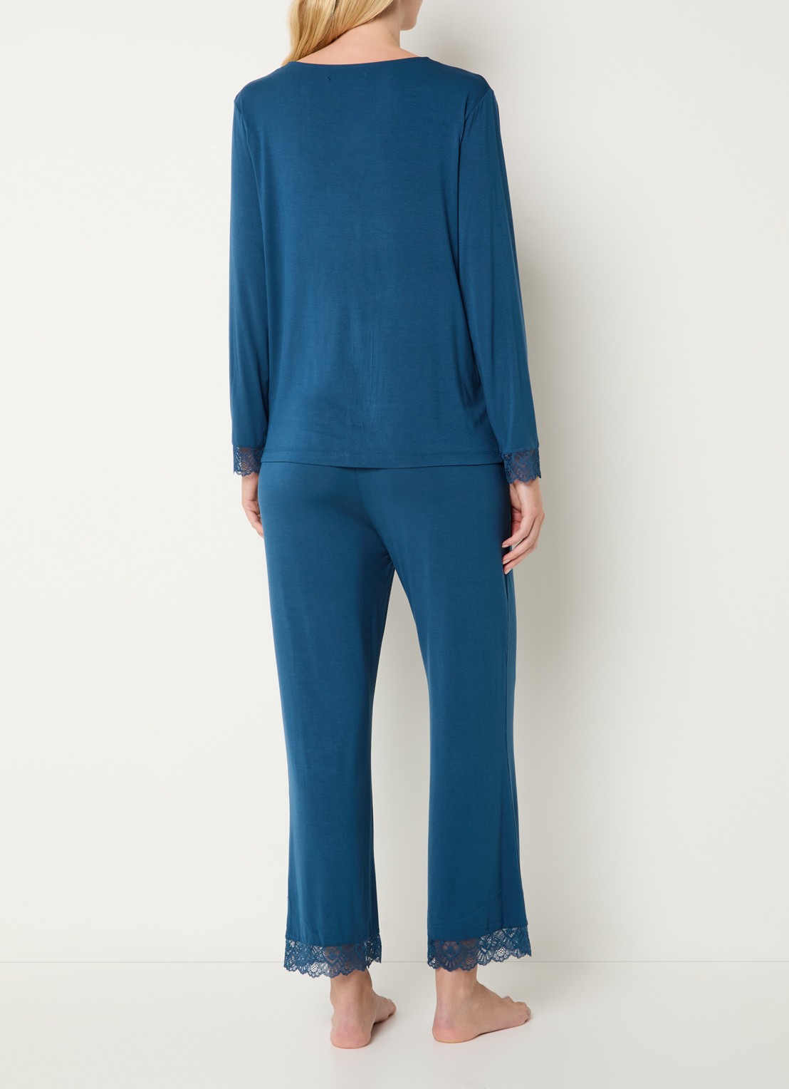Pretty You Bamboo pyjamaset met details van kant - achterkant petrol