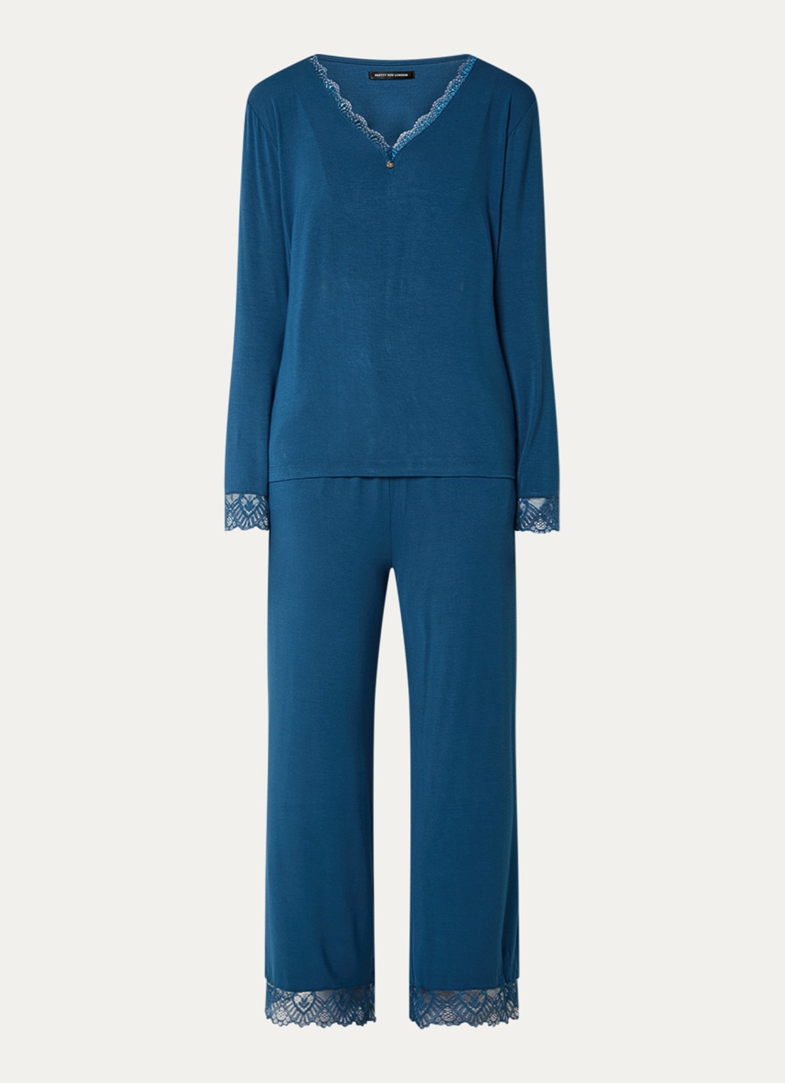 Pretty You Bamboo pyjamaset met details van kant - voorkant 3 petrol
