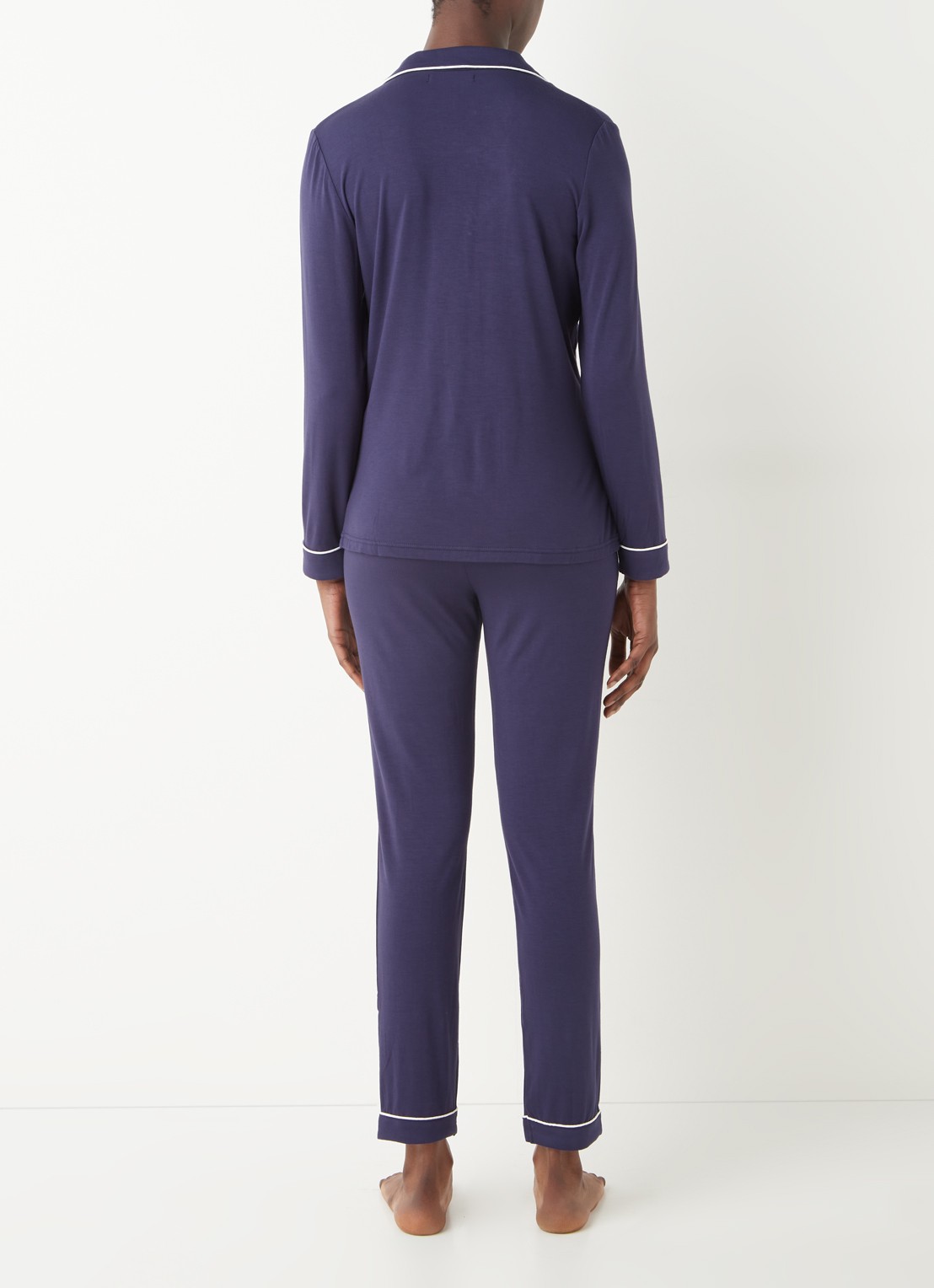Pretty You Bamboo pyjamaset met getipte bies - achterkant 2 donkerblauw