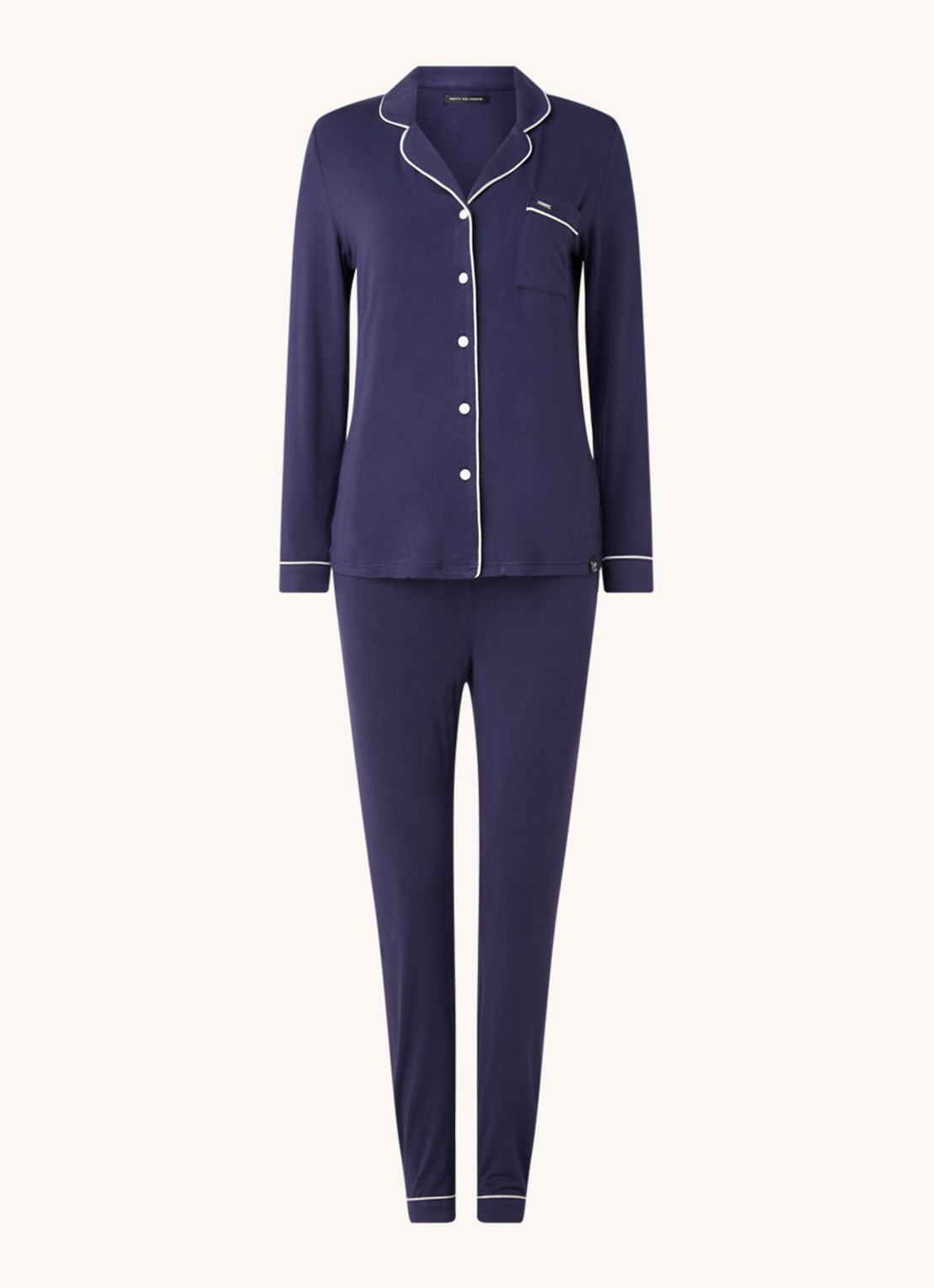 Pretty You Bamboo pyjamaset met getipte bies - voorkant 3 donkerblauw