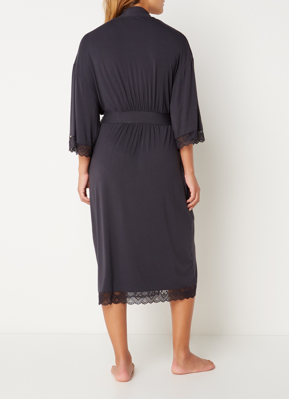 Pretty You Kimono met strikceintuur en kant - achterkant antraciet