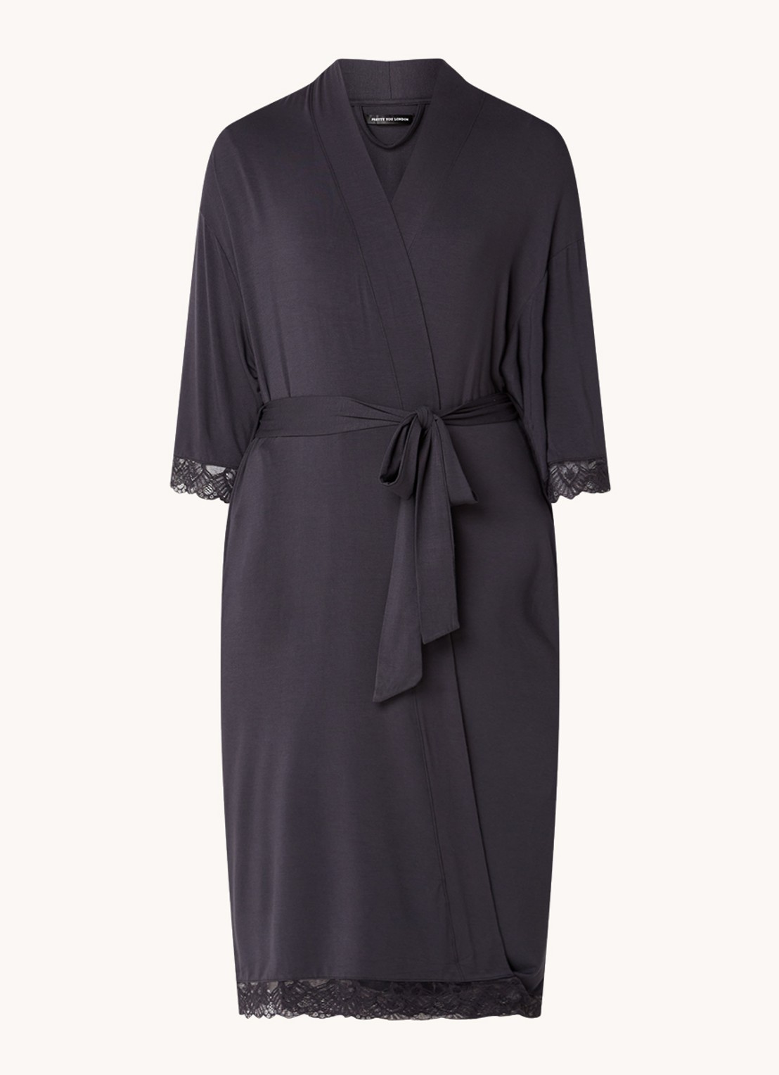 Pretty You Kimono met strikceintuur en kant - voorkant 2 antraciet