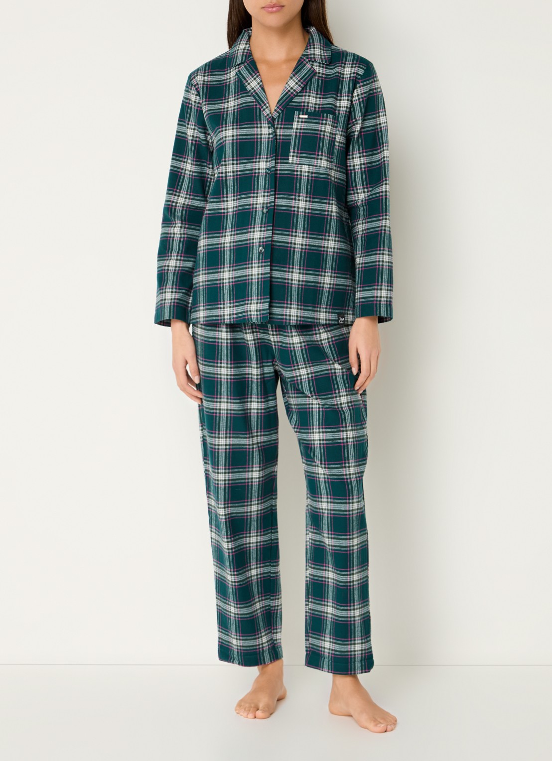Pretty You Pyjamset met ruitdessin - voorkant 2 groen