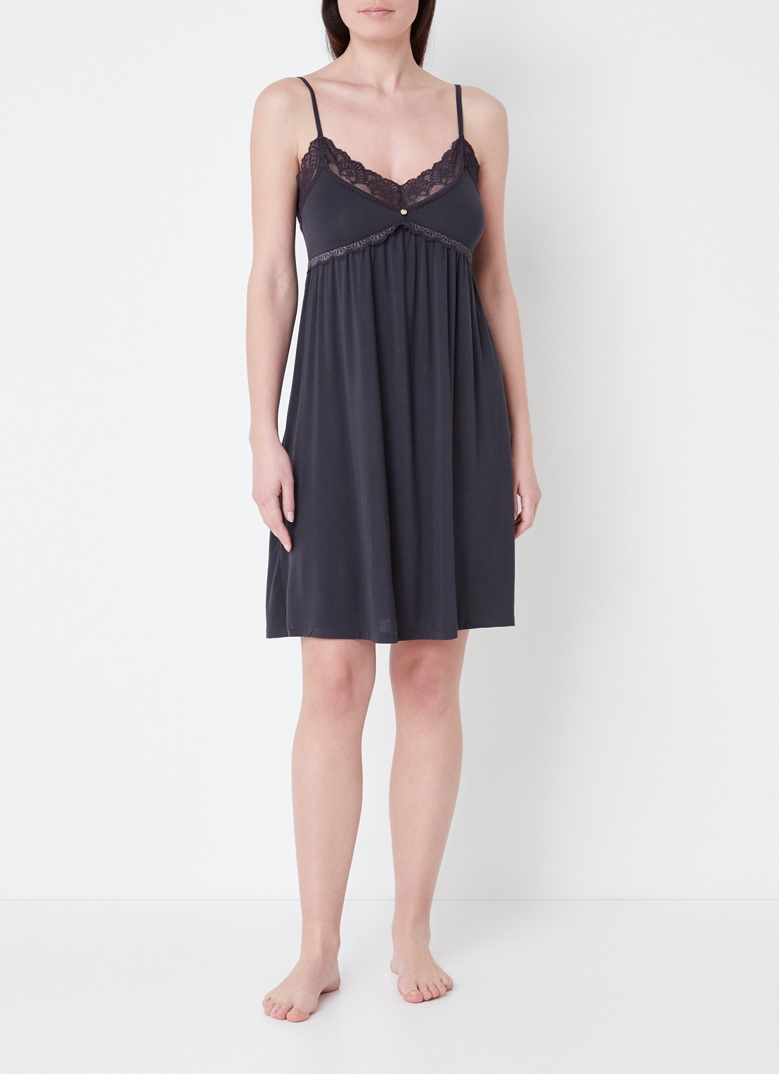 Pretty You Slipdress met kant - voorkant 2 antraciet