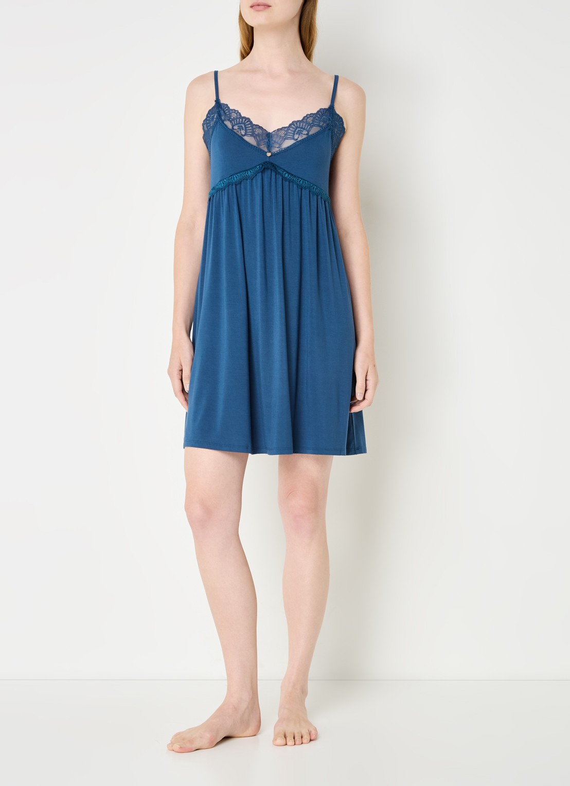Pretty You Slipdress met kant - voorkant 3 petrol