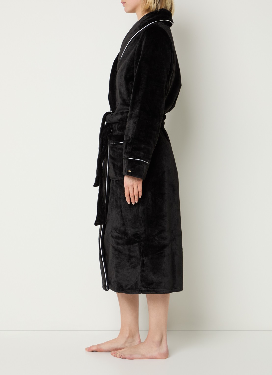 Pretty You Velour badjas met opgestikte zakken - voorkant 3 zwart