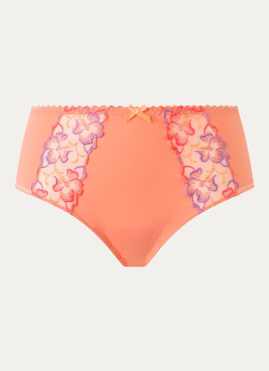 PrimaDonna Devdaha high waisted bikinislip met bloemborduring - voorkant 2 oranjerood