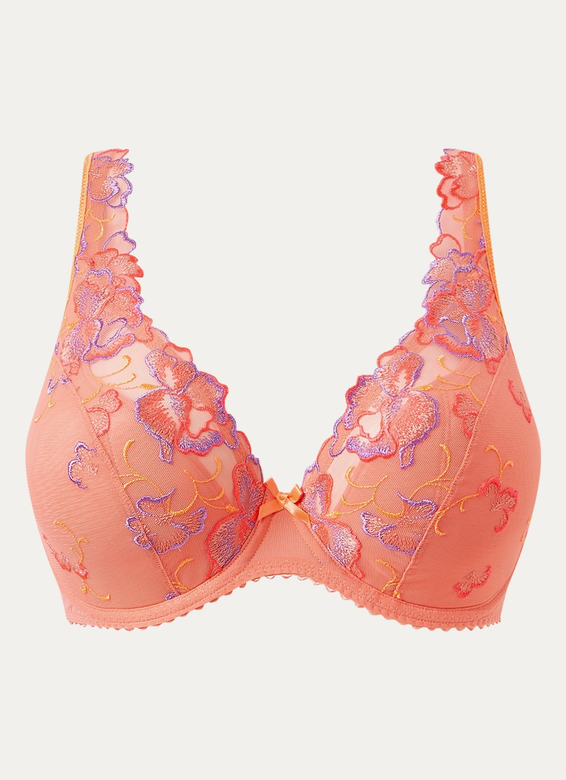 PrimaDonna Devdaha voorgevormde plunge bh met overlay van kant - voorkant koraalroze