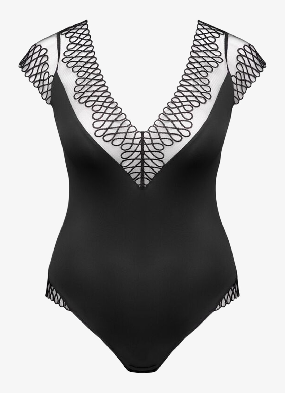 PrimaDonna Jokko body met mesh en borduring - voorkant 3 zwart