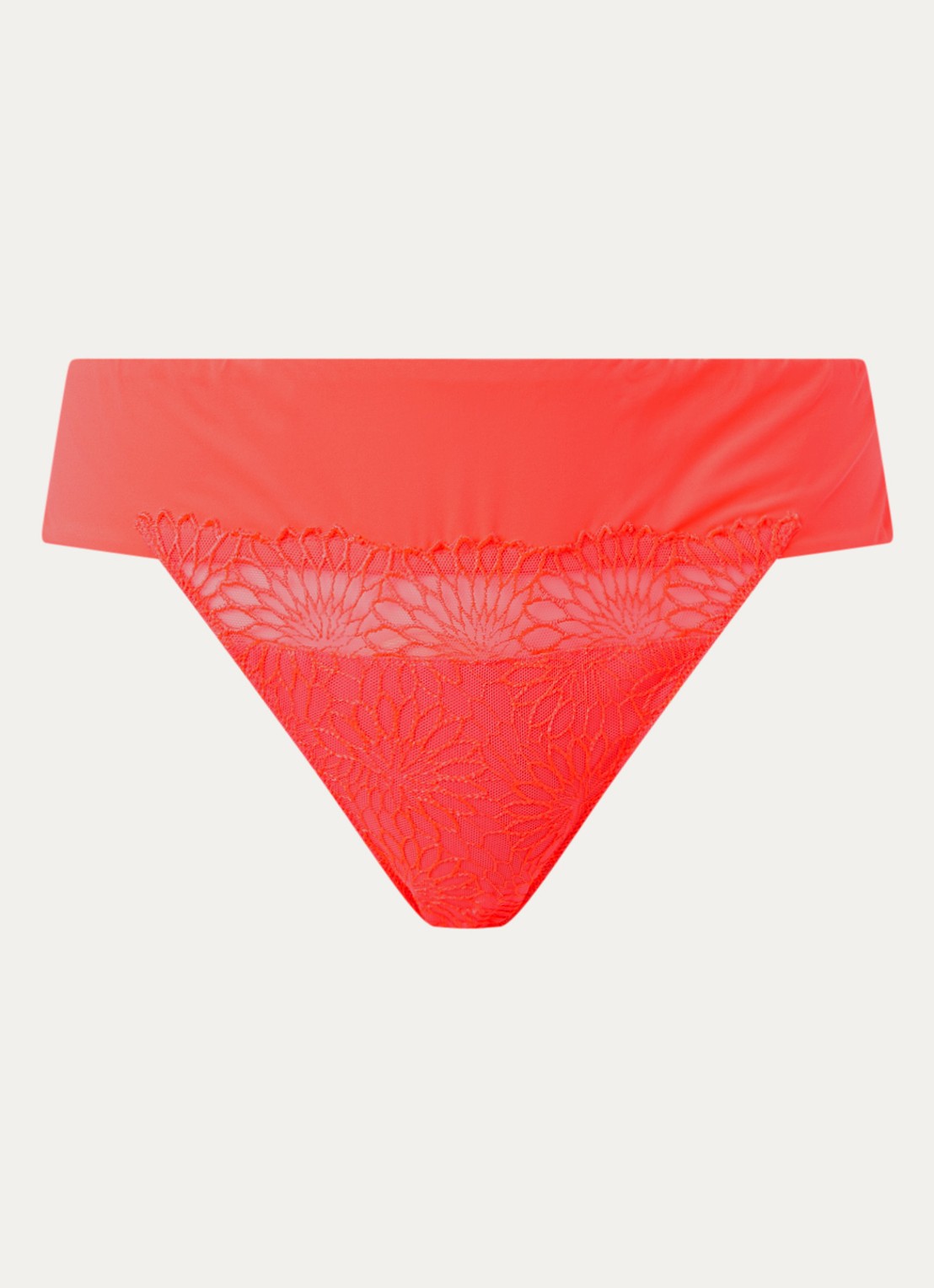 PrimaDonna Sophora string met mesh en kant - voorkant 2 koraalroze
