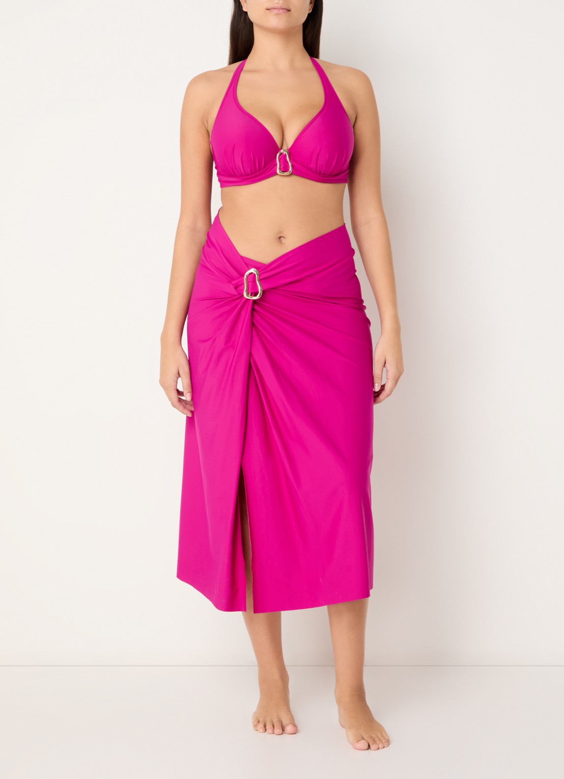 PrimaDonna Uvita midi strandrok met split - voorkant 3 fuchsia