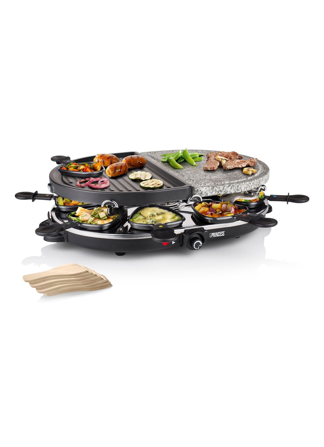 Princess Raclette 8 Oval Stone & Grill Party gourmetstel 162710 - detail 5 zwart