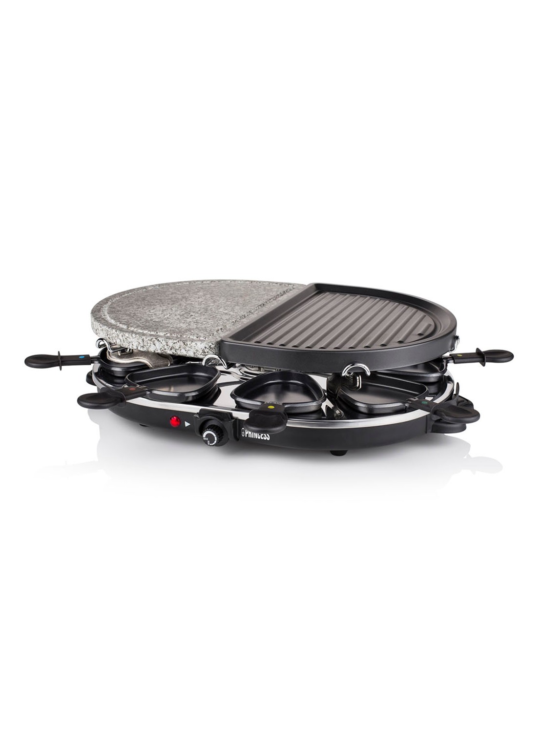 Princess Raclette 8 Oval Stone & Grill Party gourmetstel 162710 - voorkant zwart